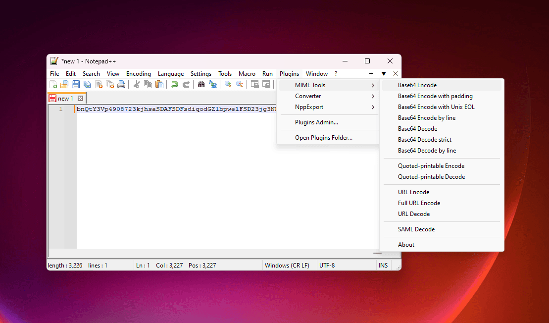 notepad++ base64 encoding