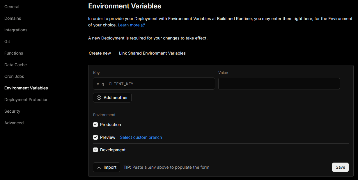 vercel environment variables