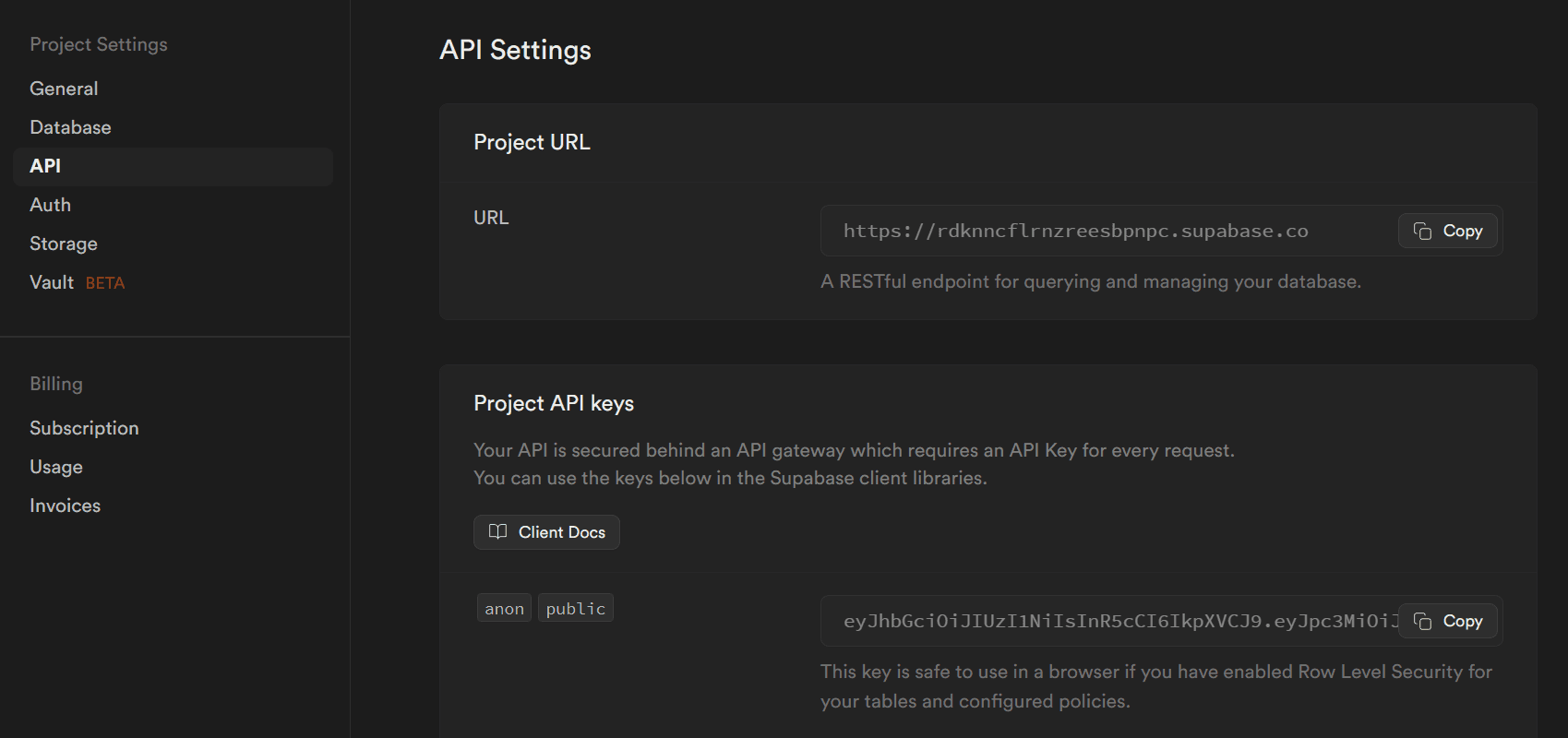 supabase api settings
