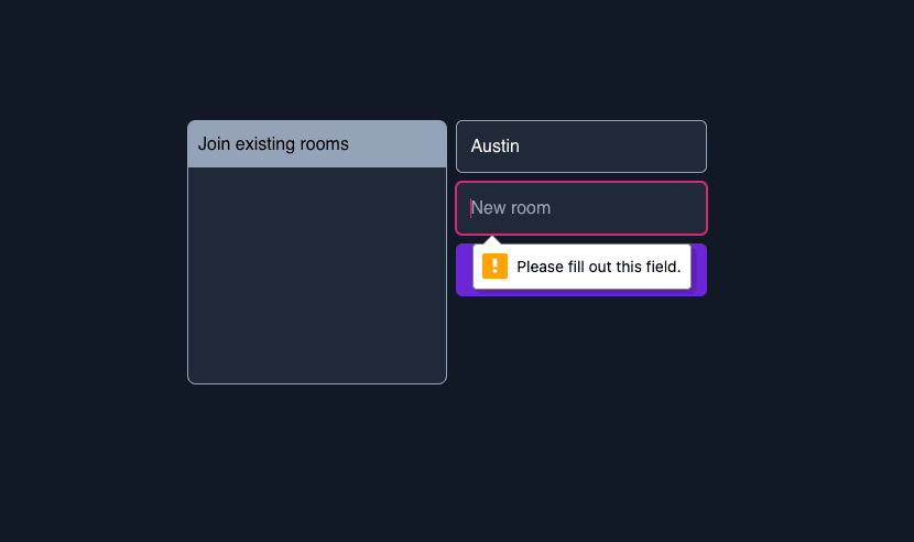 Room required input error screenshot